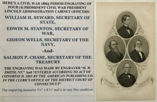 Civil War 1865 Engraving President Lincoln Cabinet Officers - Seward Stanton Wells