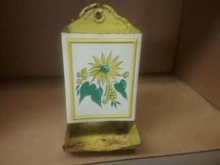 Vintage Primitive Stick Matches Holder Match Box Tin Metal Painted Wall Mount