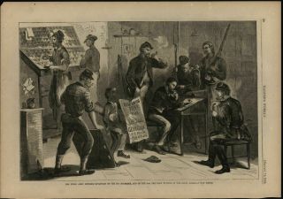 Newspaper Office Printers Type Racist Stereotype Smoking 1865 Civil War Print