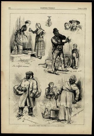 Philadelphia Street Types African - American Stereotypes 1876 Wood Engraved Print