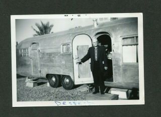 Vintage 1966 Photo Man W/ Long Airstream Travel Trailer Camping 414018