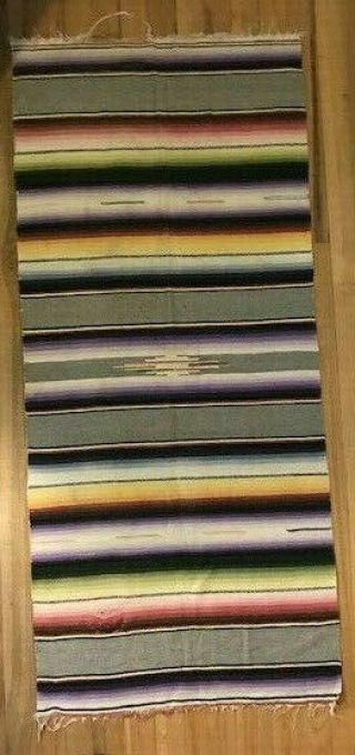 Vintage Finely Woven Mexican Saltillo Serape Blanket Rug Runner 24.  5” X 54”