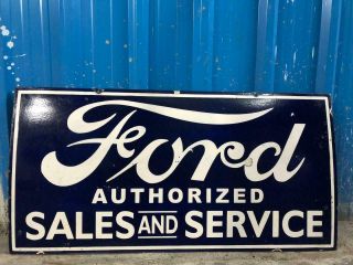 Large Ford Authorized Sales And Service Porcelain Enamel Sign