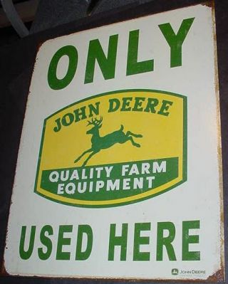 Vintage John Deere Only Here Farm Equipment Tractor Tin Sign Old Barn Green