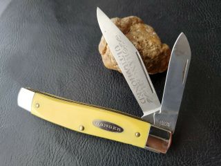 Vintage Colonial Ranger Usa 2 Blade Jack Pocket Knife Ultra Honed Yellow Handle