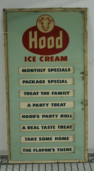 Vintage Hood Ice Cream Menu Board Cardboard Advertising Sign