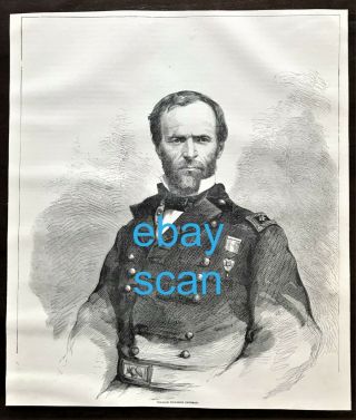 1866 Civil War Print Union General William Tecumseh Sherman