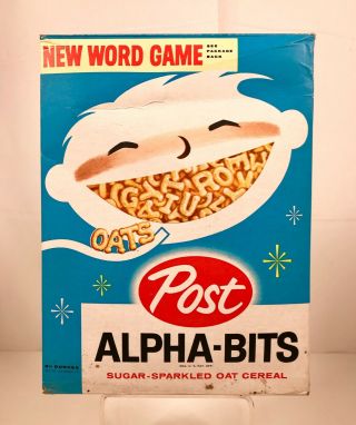 Vintage 1961 Post Alpha - Bits Cereal Box Kids Food Advertising Package Word Game