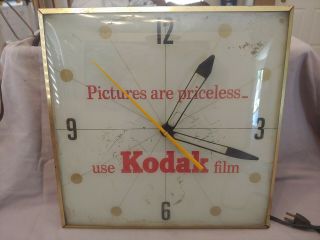Kodak " Pictures Are Priceless Use Kodak Film " Lighted Advertising Clock 1962 (d)