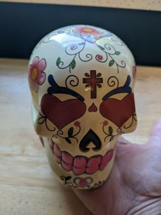 Ceramic Dia De Los Muertos Sugar Skull Coin Bank Or For Decor