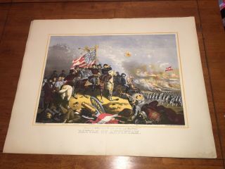 Large Folio Chromolithograph Battle Of Antietam By Rosenthal Civil War 1865
