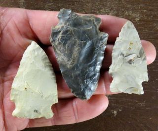 Group Of 3 Colorful Archaic Points,  Jefferson And Ozark Counties,  Missouri