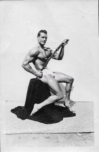 Muscle Man Vintage Found Bodybuilder Photograph Black And White Portrait 07 11 S