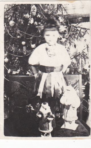1950s Unusual Spooky Weird Little Girl Xmas Tree Toys Blurred Odd Russian Photo