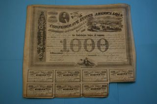 Confederate States Of America Loan $1,  000 Bond Sheet C.  1863