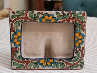 Mexican Becerra Clay Pottery Hand Painted Floral Picture Frame For 4 " X 5 " Photo