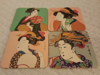 Collectible Japanese Fine Art Ukiyoe Beverage Coasters Matte Cardboard Set Of 12