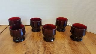 Set Of 6 Vintage Anchor Hocking Ruby Red Glass Liquor Water Juice Drinking Glass