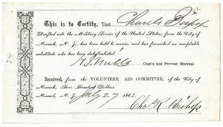 1864 Civil War $400 Cert.  Furnishing A Draft Substitute “draft Dodger” (vg/f)