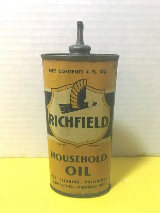 Richfield Gas Oil Tin Can Household Oil Oval Lead Top 4oz Empty