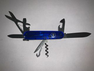 Victorinox Blue Translucent 3.  5 Inch Swiss Army Climber Pocket Knife