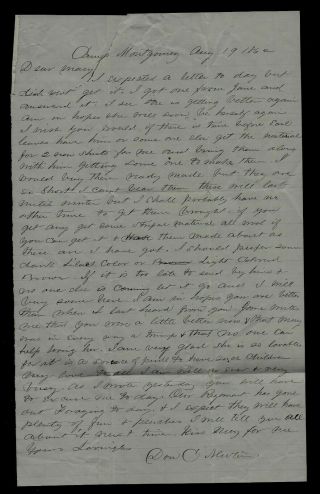 Civil War Letter - 52nd Illinois Infantry - From Camp Montgomery In Mississippi