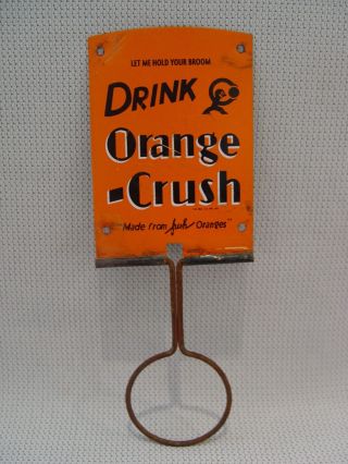 Vintage Orange Crush Soda Tin Metal Advertising Broom Holder Wall Sign Crushy