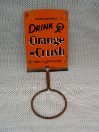 Vintage Orange Crush Soda Tin Metal Advertising Broom Holder Wall Sign CRUSHY 3