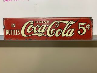 Coca Cola Embossed Soda Pop Tin Tacker Sign