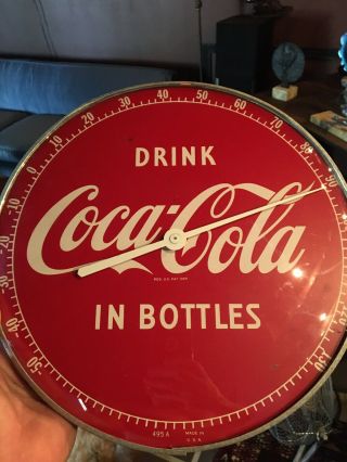 Vintage 1950’s Coca Cola Round Thermometer Sign Soda No Porcelain Metal Glass