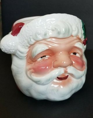 Vintage Py Ucagco Santa Face Cookie Jar Old Santa Glossy Ceramic Santa