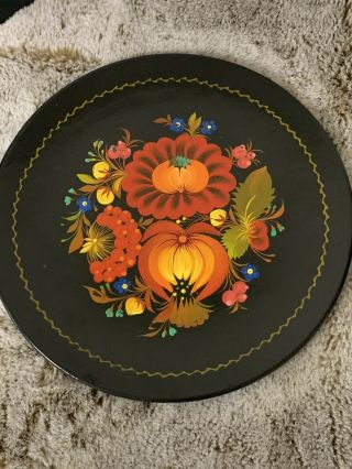 Vintage RUSSIAN LACQUER Flowered Hand painted Collectors Plate set of 2 2