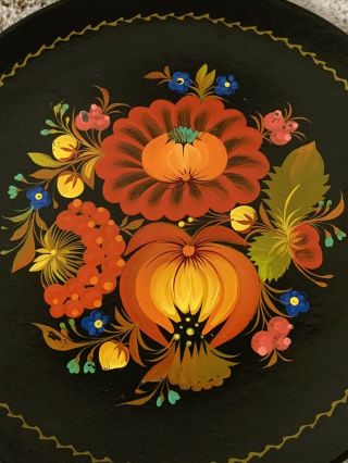 Vintage RUSSIAN LACQUER Flowered Hand painted Collectors Plate set of 2 3