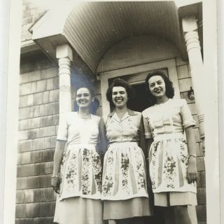Vintage 1950s Photo Women In Aprons Dresses High Heels Snapshot Black And White