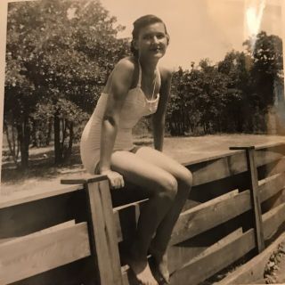 Sexy Woman Barefoot On The Fence Pin Up Photograph 1950’s Black White Snapshot