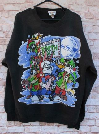 Vintage 1994 Looney Tunes Unisex Black Christmas Sweatshirt Ugly Sweater Xl