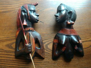 Hand Carved African Figures Two Wall Hanging And Two Letter Openers