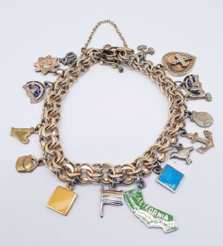 Vintage Masonic Rainbow For Girls Charm Bracelet 1/20 12k Gold Filled 7.  5 " Long