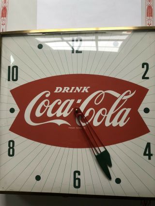 50s Vintage Coca - Cola Fish Tail Advertising Clock Sign Pam Clock