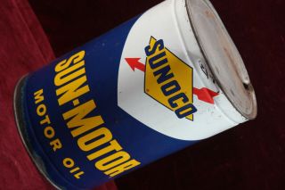 Vintage Sunoco Sun - Motor Oil Can 1960 Gas Station Advertising 5 Quarts