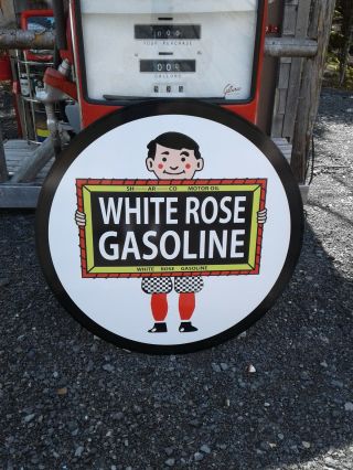 Classic 37 Inch White Rose Gasoline Sign