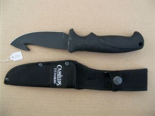 Camillus Black Guthook 9 " Fixed Blade Hunting Knife - Gut Hook Belt Hook Sheath