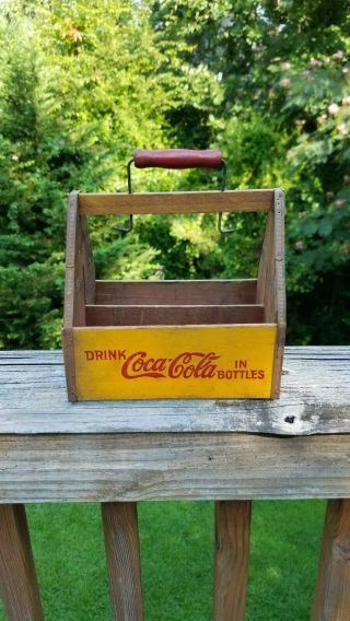 Vintage Drink Coca - Cola Yellow Wood 6 - Pack Carrier Wwii 1940’s War Wings
