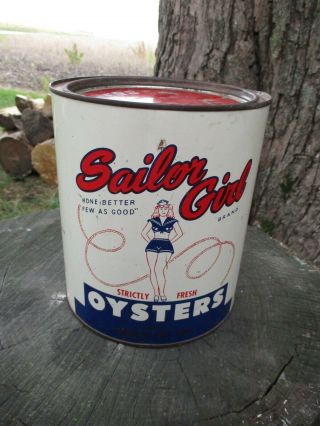 Vintage Sailor Girl Oysters One Gallon Can