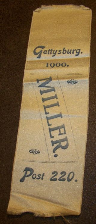1900 Miller Gettysburg Pa Post 220 Civil War Reunion Ribbon