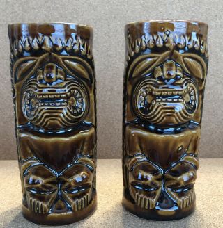 2 Cups Orchids Of Hawaii Ku Tiki Mugs Vintage R - 74 Ceramic 6” Cup Brown Japan