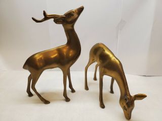 Vintage Set Of 2 Brass Deer Buck Doe Figurines Korea Reindeer Christmas
