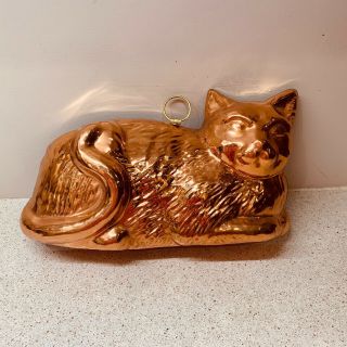 Vintage Tin - Lined Copper Sitting Cat Jello Cake Mold Kitchen Wall Decor Kitten