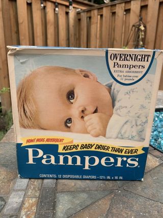 Vintage Over Night Pampers 12 Disposable Diapers For Babies Over 11 Pounds
