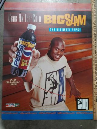 1994 Vtg Shaq Basketball Nba Pepsi Advertising Sign Large 30x23 Big Slam Plastic